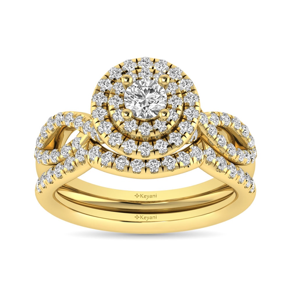 Diamond Twist Shank Double Halo Bridal Ring 1 Ct.tw Round Cut in 14K Yellow Gold (1 of 4)