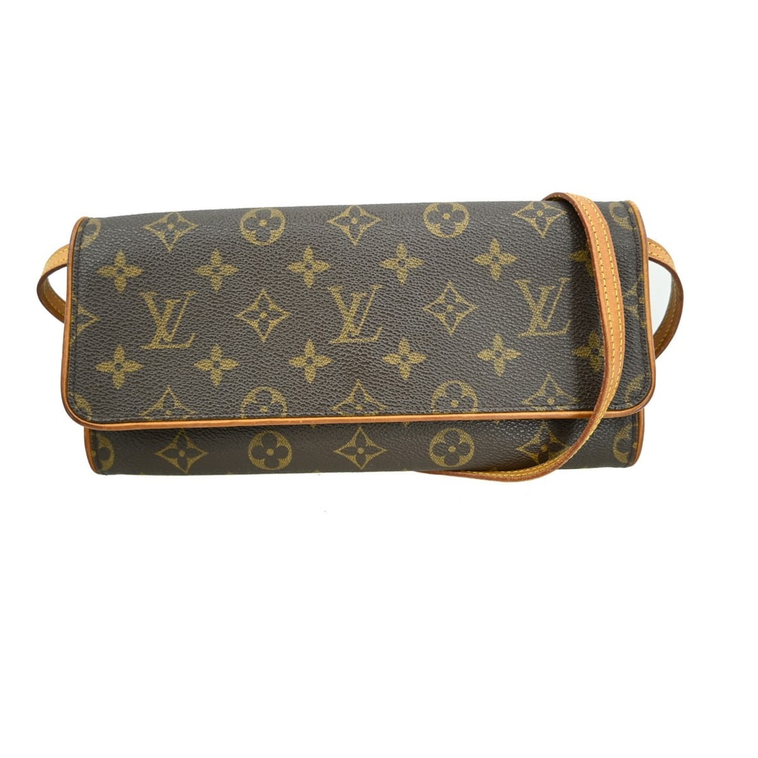 Louis Vuitton Monogram Canvas Twin Brown Shoulder Bag: Louis Vuitton Monogram Canvas Twin Brown Shoulder Bag This Louis Vuitton Twin Handbag features the signature Monogram canvas in brown, designed for women. Made in France, it offers a compact and elega