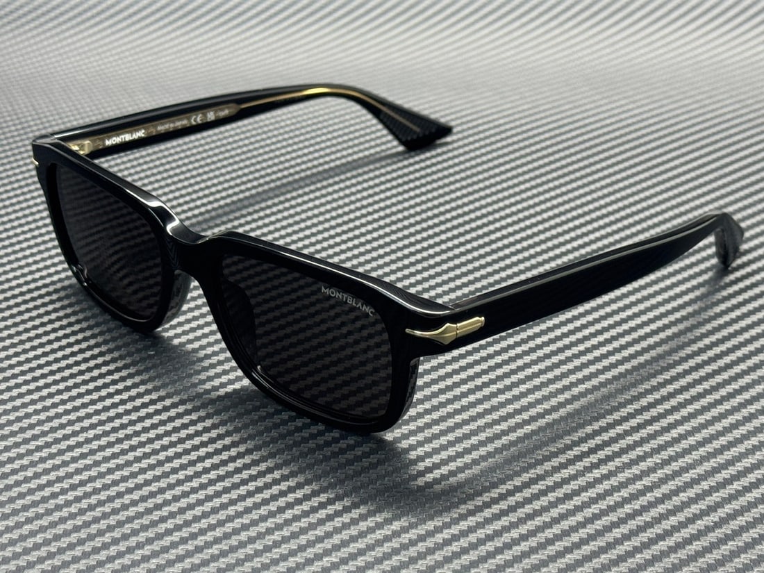 Montblanc MB0436S 001 Black Grey 54mm Men's Sunglasses with Case: Montblanc MB0436S 001 Black Grey 54mm Men's Sunglasses with Case Elevate your style with these Montblanc MB0436S 001 sunglasses, designed for men. Featuring a sleek black frame complemented by grey le