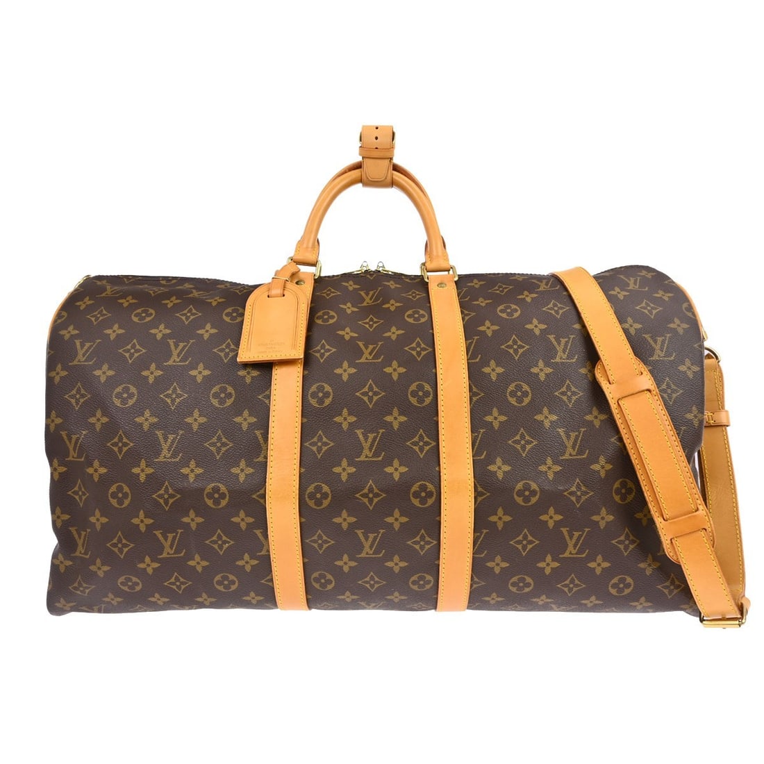 Louis Vuitton Keepall Bandouliere 55 Monogram Canvas Travel Duffle Bag: Louis Vuitton Keepall Bandouliere 55 Monogram Canvas Travel Duffle Bag The Louis Vuitton Keepall Bandouliere 55 is an extra-large duffle bag crafted in signature monogram canvas with beige double hand