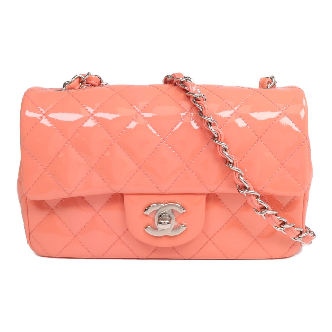 Chanel Mini Classic 20 Pink Patent Leather Shoulder Bag with Silver Hardware (1 of 18)