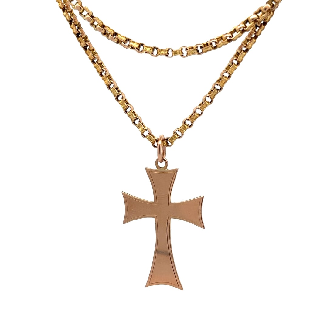 Victorian 9k Rosy Yellow Gold Cross Pendant Chain Necklace 20.5in Antique: Victorian 9k Rosy Yellow Gold Cross Pendant Chain Necklace 20.5in Antique This exquisite necklace features a stunning cross pendant crafted from 9k rosy yellow gold, showcasing the elegance of the Vic