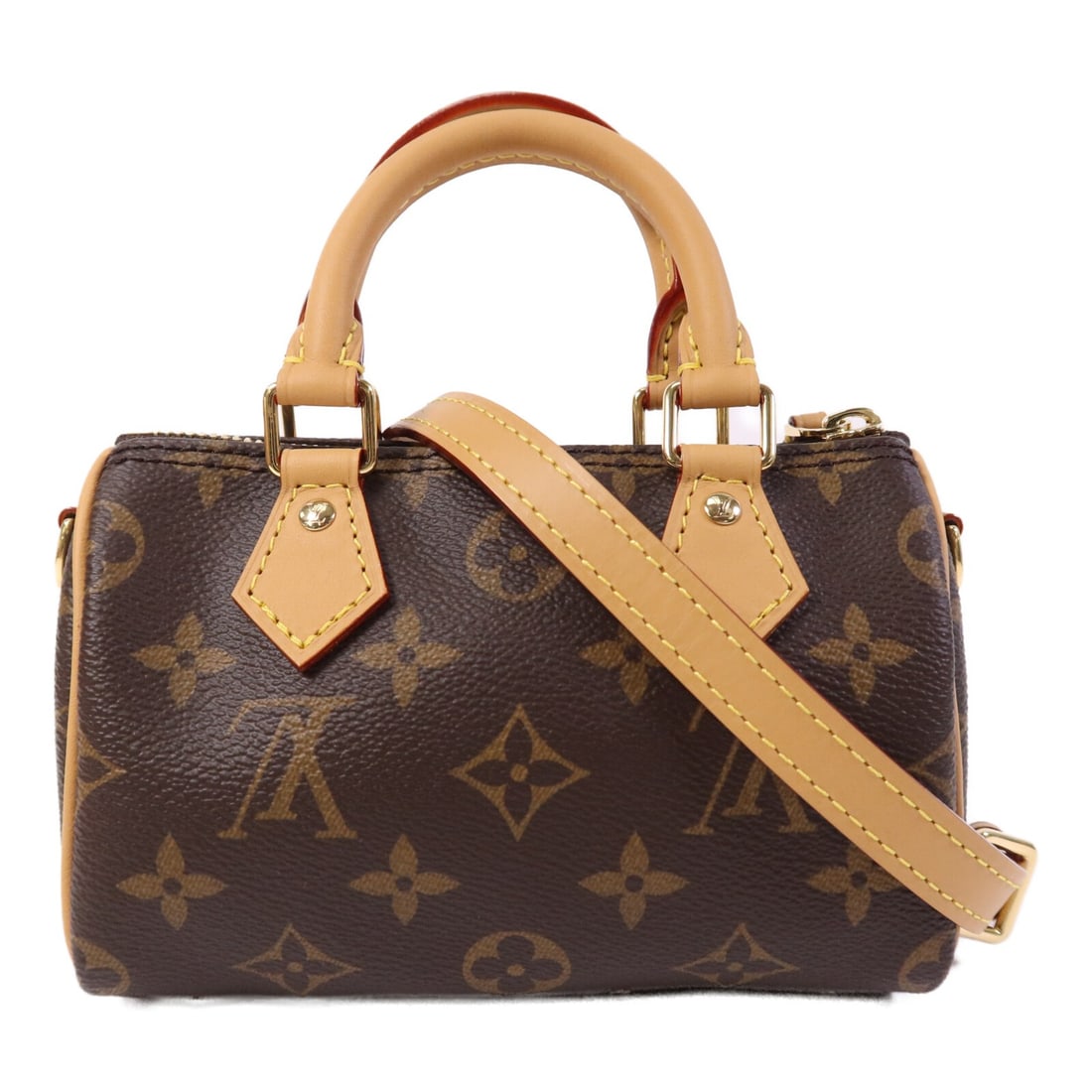 Louis Vuitton Nano Speedy Shoulder Bag Monogram Canvas Gold Hardware Brown: Louis Vuitton Nano Speedy Shoulder Bag Monogram Canvas Gold Hardware Brown This Louis Vuitton Nano Speedy 2-way shoulder bag features the iconic Monogram brown PVC coated canvas with gold-tone hardwar