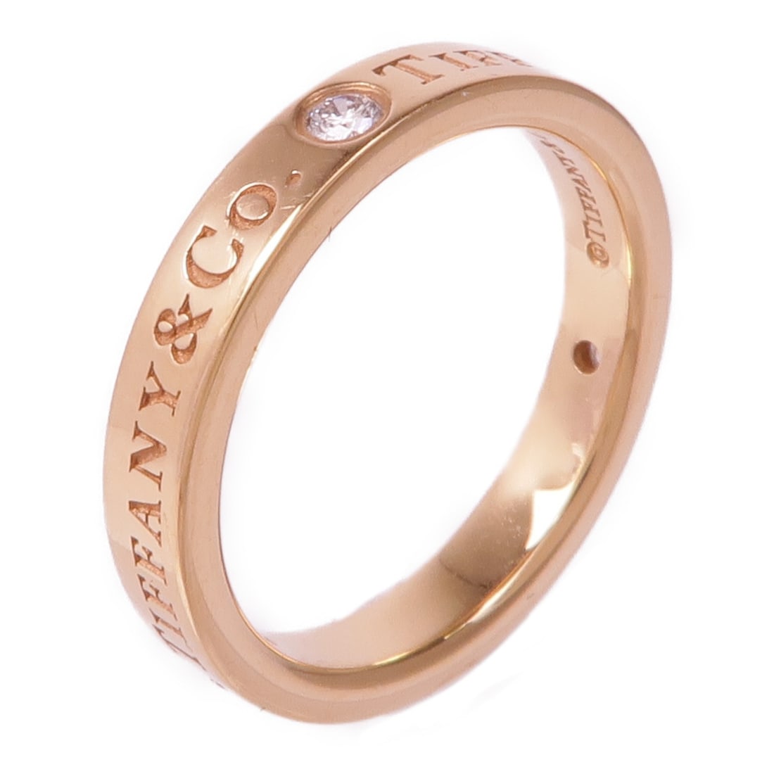 T&Co 18K Rose Gold Band Ring with Three Diamonds Size 3.75 (1 of 8)
