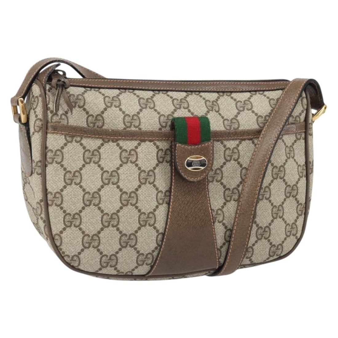 Beige Gold PVC Shoulder Bag Gucci GG Supreme 89 02 032 Made in Italy: Beige Gold PVC Shoulder Bag Gucci GG Supreme 89 02 032 Made in Italy This Gucci GG Supreme Web Sherry Line shoulder bag features beige and gold tones crafted from PVC leather and GG canvas. Designed a