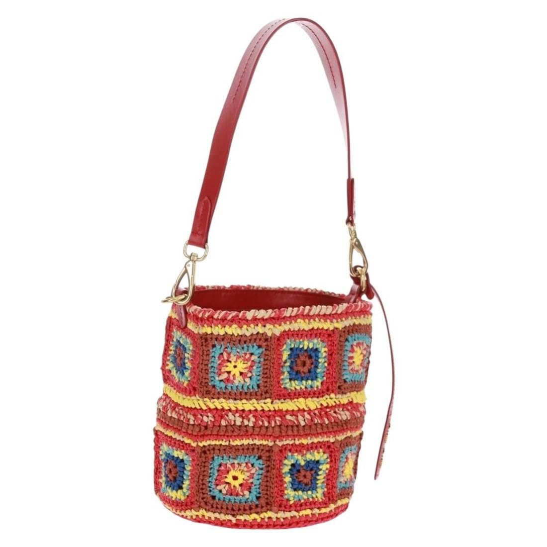 Miu Miu Multicolor Gold Shoulder Bag with Wood Exterior and Dust Bag: Miu Miu Multicolor Gold Shoulder Bag with Wood Exterior and Dust Bag This Miu Miu shoulder bag features a multicolor and gold design crafted from wood. The bag includes a shoulder strap with a drop of