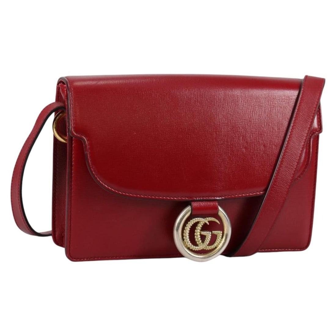 GUCCI GG Marmont Red Leather Shoulder Bag Gold Accents Auth BA5558V (1 of 18)