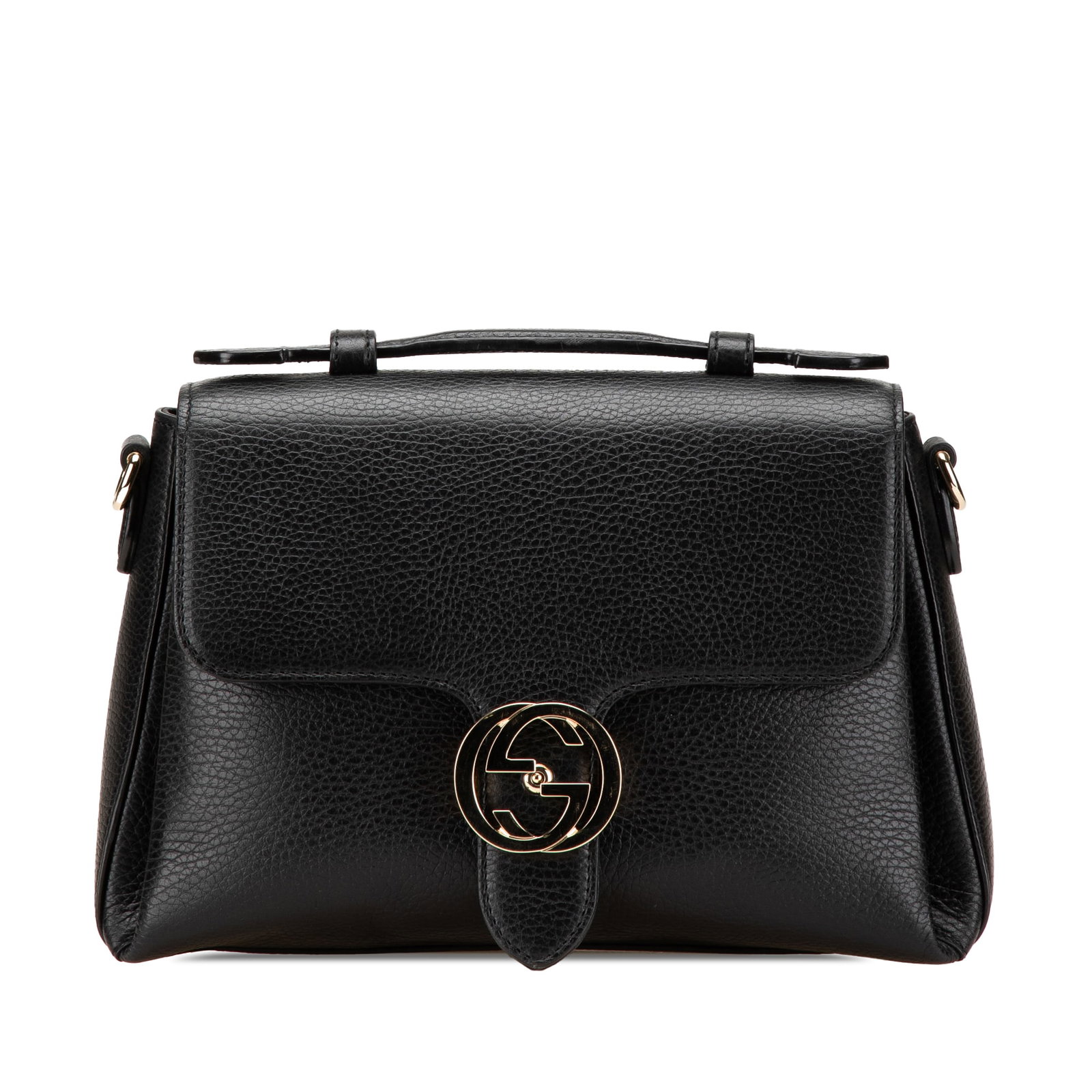 Gucci Small Dollar Calf Leather Interlocking G Satchel Black (1 of 12)