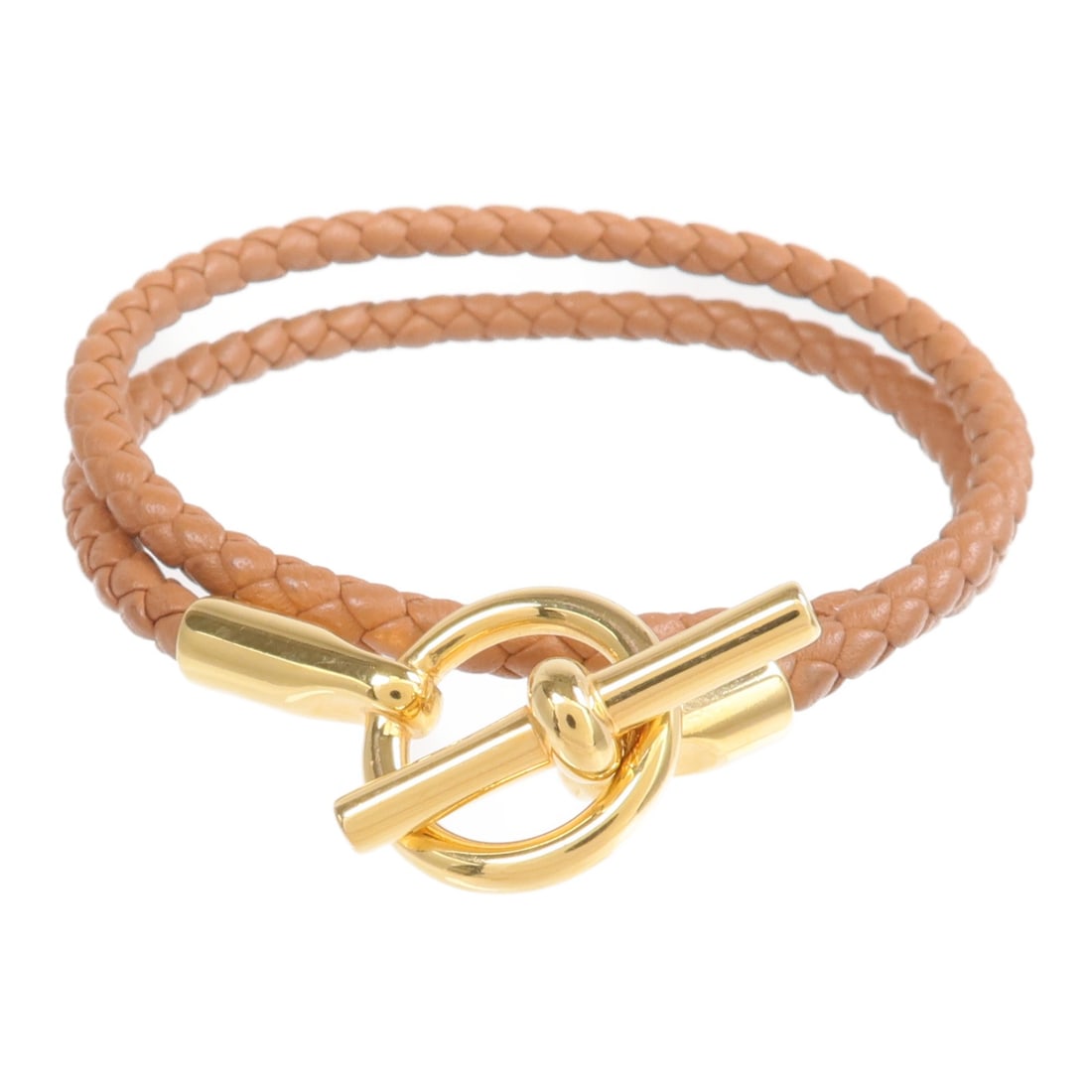 Hermes Double Tour Brown Swift Leather Bracelet with Gold Hardware (1 of 10)