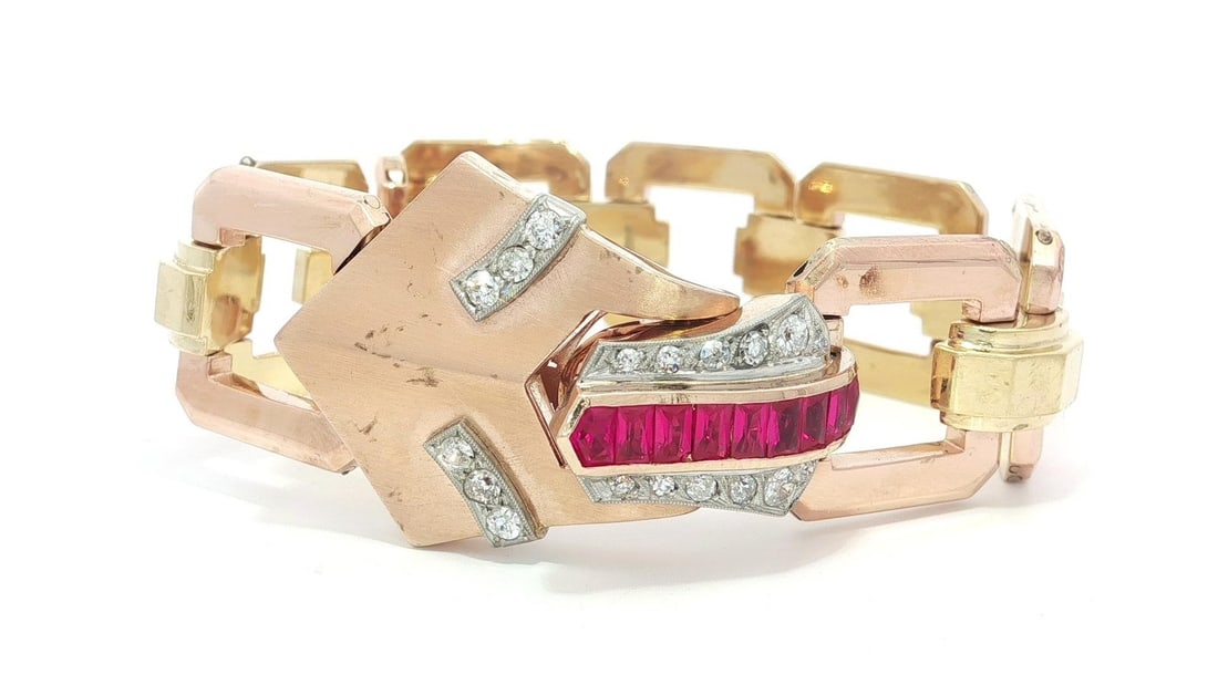 Vintage Retro Open Geometric Bracelet in Rose Gold with Diamonds (1 of 13)