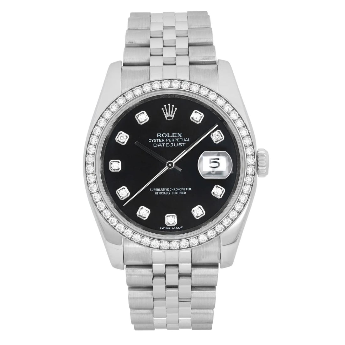 Rolex Datejust 36mm Steel Unisex Automatic Watch with Black Diamond Dial 116244RBR (1 of 6)