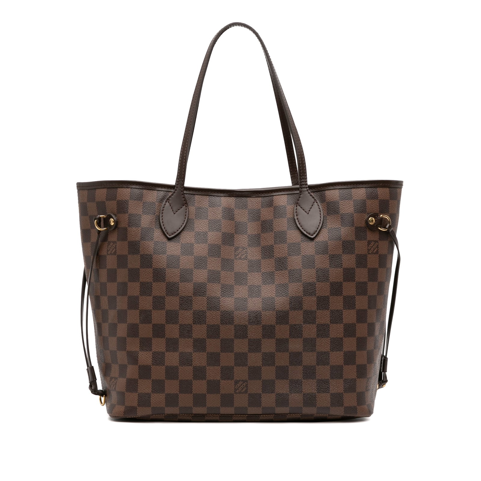 Louis Vuitton Neverfull MM Brown Damier Ebene Canvas Tote Bag: Louis Vuitton Neverfull MM Brown Damier Ebene Canvas Tote Bag This Louis Vuitton Damier Ebene Neverfull MM features a damier canvas body with leather trim, flat leather shoulder straps, an open top wi