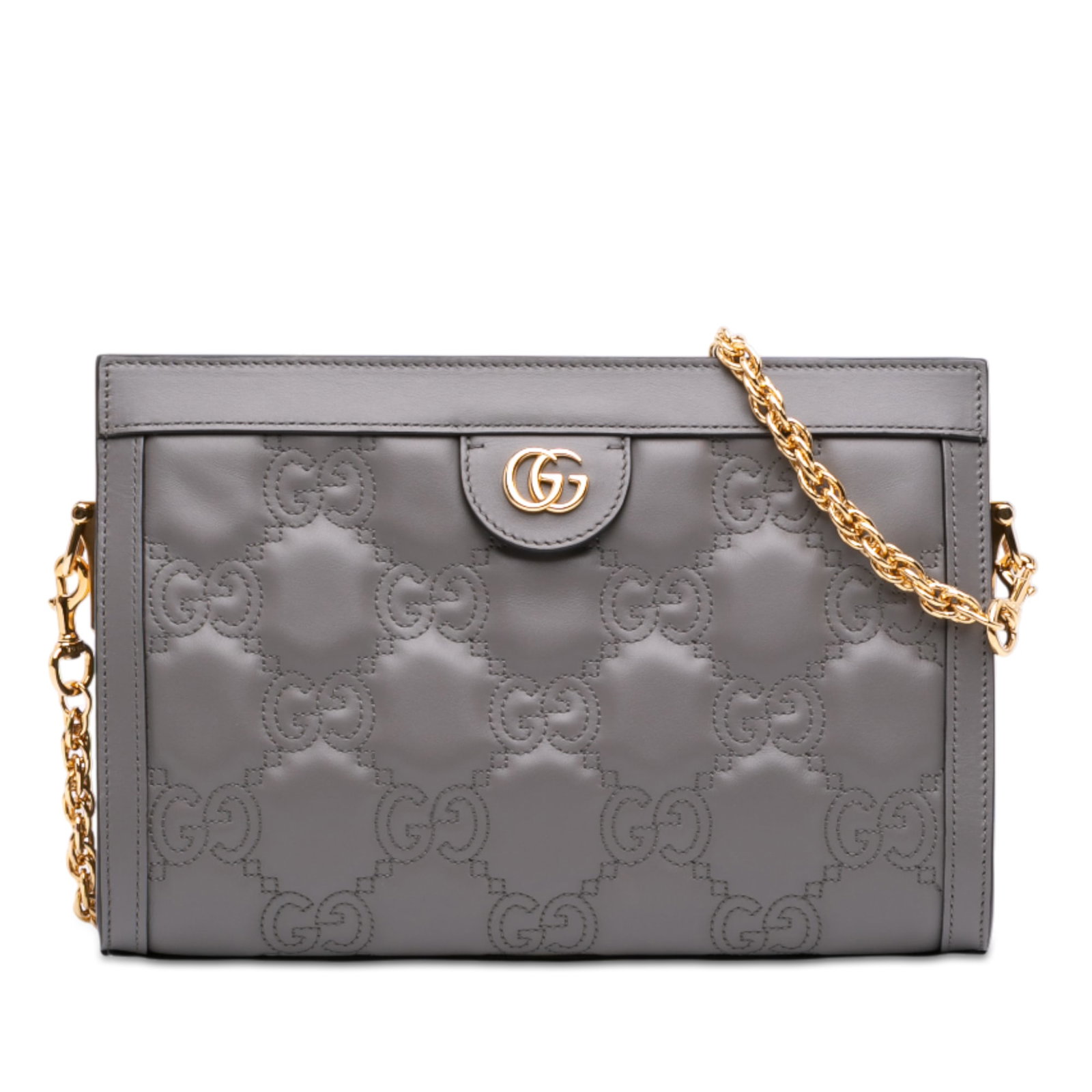 Gucci Ophidia Small GG Marmont Matelasse Leather Chain Shoulder Bag: Gucci Ophidia Small GG Marmont Matelasse Leather Chain Shoulder Bag This Gucci Small GG Marmont Matelasse Leather Ophidia Chain Bag is crafted in leather and features a gold-tone chain link strap, a d