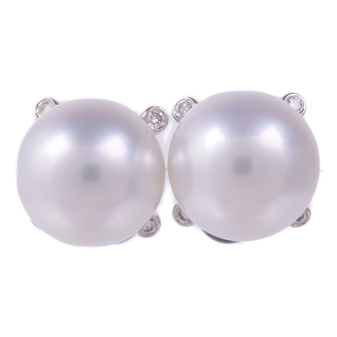 JEWELRY 18K White Gold Pearl Diamond Pierced Earrings (1 of 8)