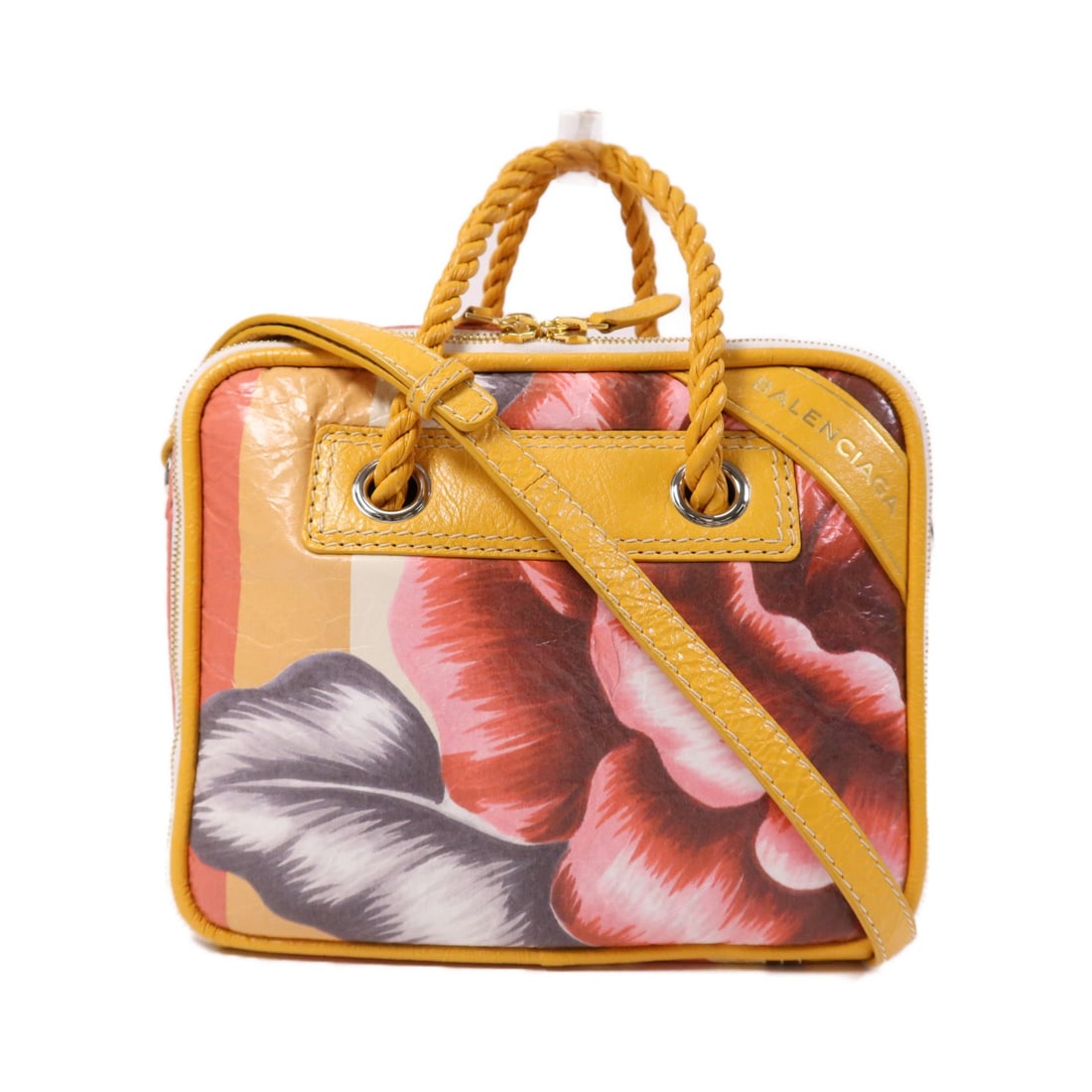 Balenciaga Floral Blanket Messenger Bag Multicolor Coated Canvas SHW: Balenciaga Floral Blanket Messenger Bag Multicolor Coated Canvas SHW This Balenciaga 2-way shoulder bag features a vibrant multicolor floral design on PVC coated canvas. It offers versatile carrying o