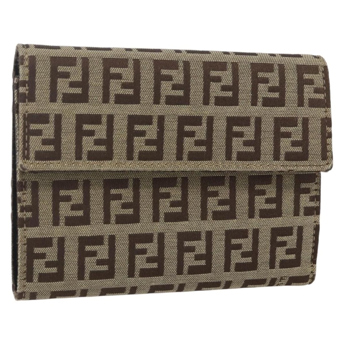 FENDI Zucchino Canvas Compact Wallet Beige Brown Authentic Italy (1 of 18)