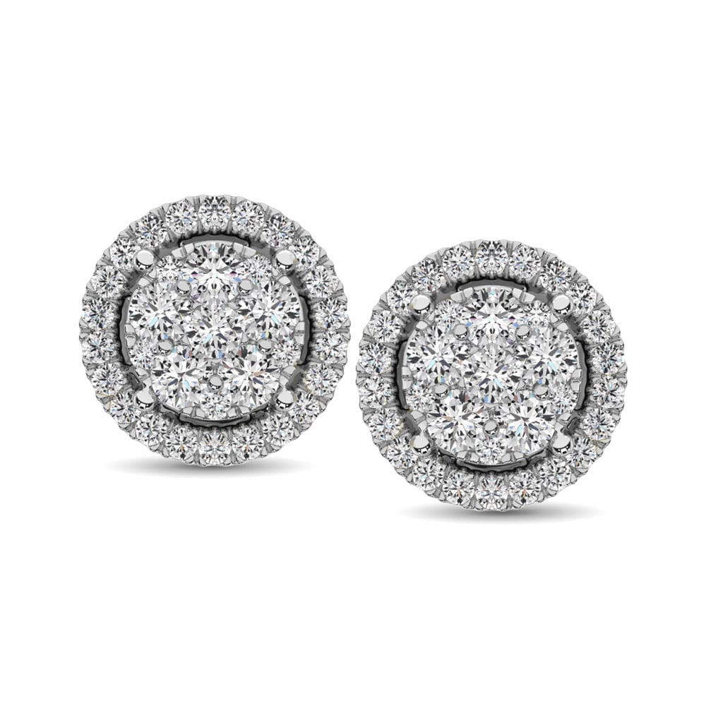 14K White Gold 1 Ct.Tw. Diamond Flower Stud Earrings: 14K White Gold 1 Ct.Tw. Diamond Flower Stud Earrings These Stud Earrings Fashioned In 14K White Gold, Each Earrings Features A Round Diamond Center Stone Surrounded By A Shimmering Frame Of Round Acce