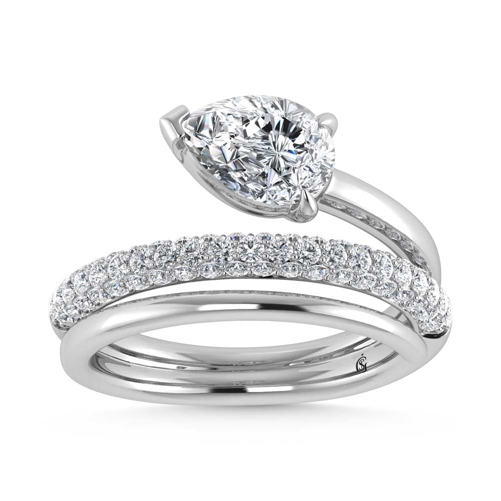 14K White Gold 1 5/8 Ct.Tw. Pear and Round Lab Grown Diamond Fashion Ring: 14K White Gold 1 5/8 Ct.Tw. Pear and Round Lab Grown Diamond Fashion Ring This refined fashion ring in 14K white gold showcases pear and round lab grown diamonds totaling 1 5/8 Ct.Tw. 14k White Gold S