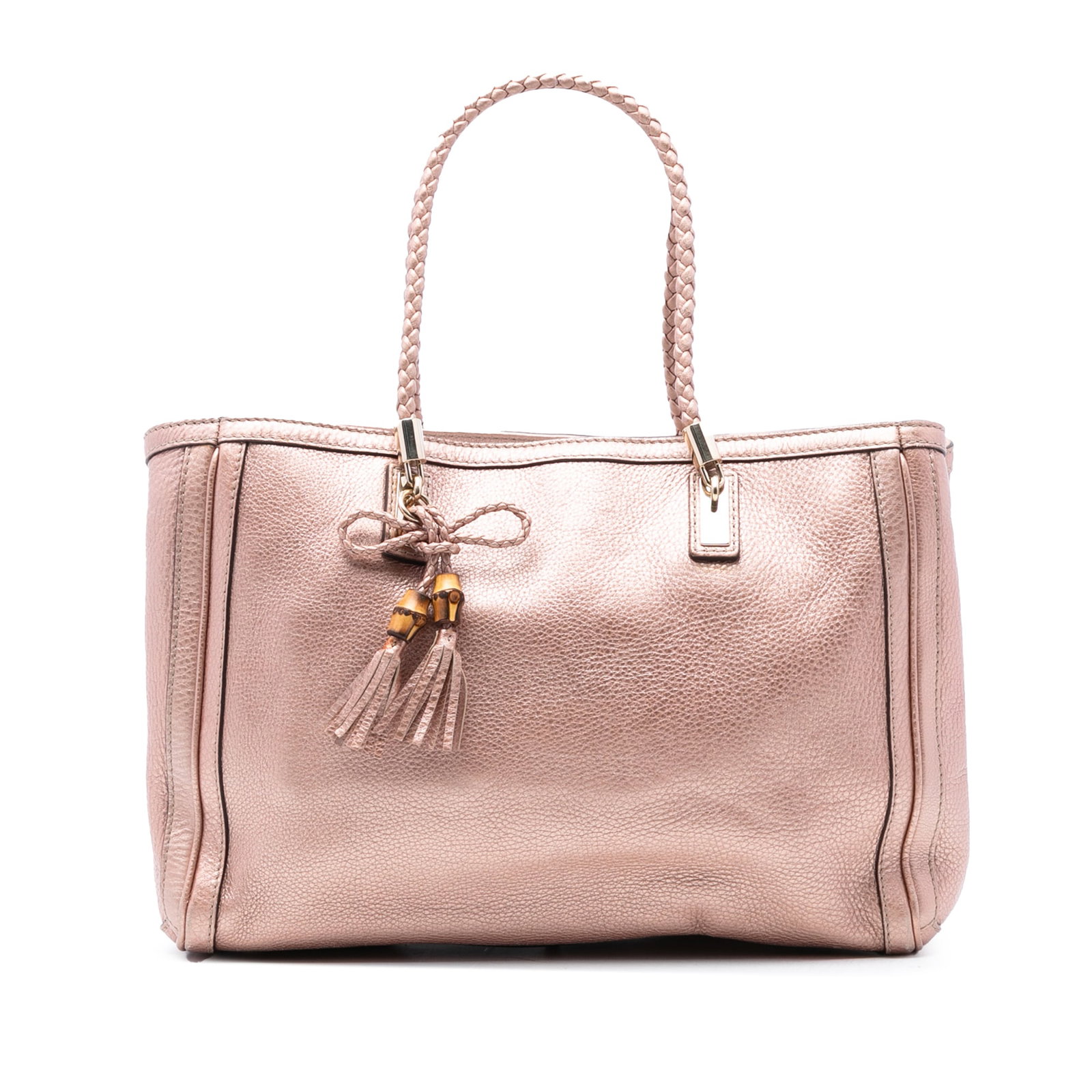 Gucci Bella Tote in Pink Metallic Leather with Braided Handles (1 of 7)