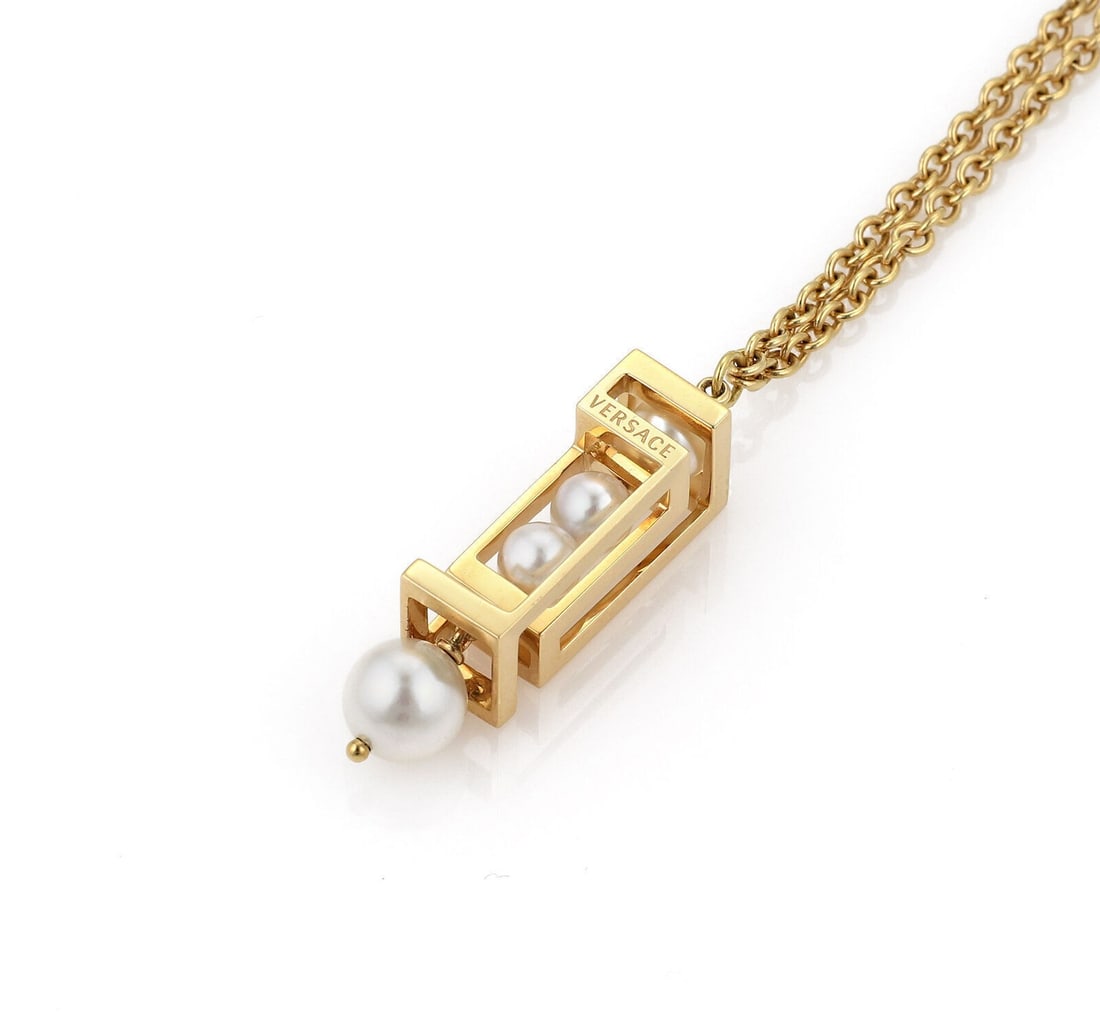 Versace Pendant Necklace in 18k Yellow Gold with Pearl Chandelier Design (1 of 8)