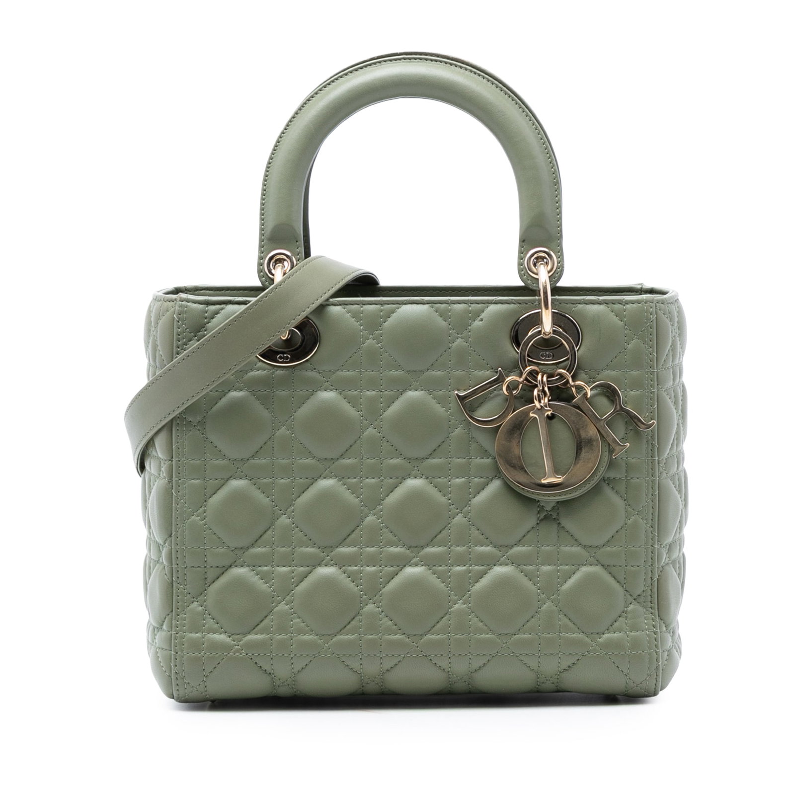 Dior Lady Dior Medium Green Quilted Lambskin Tote with Strap (1 of 8)