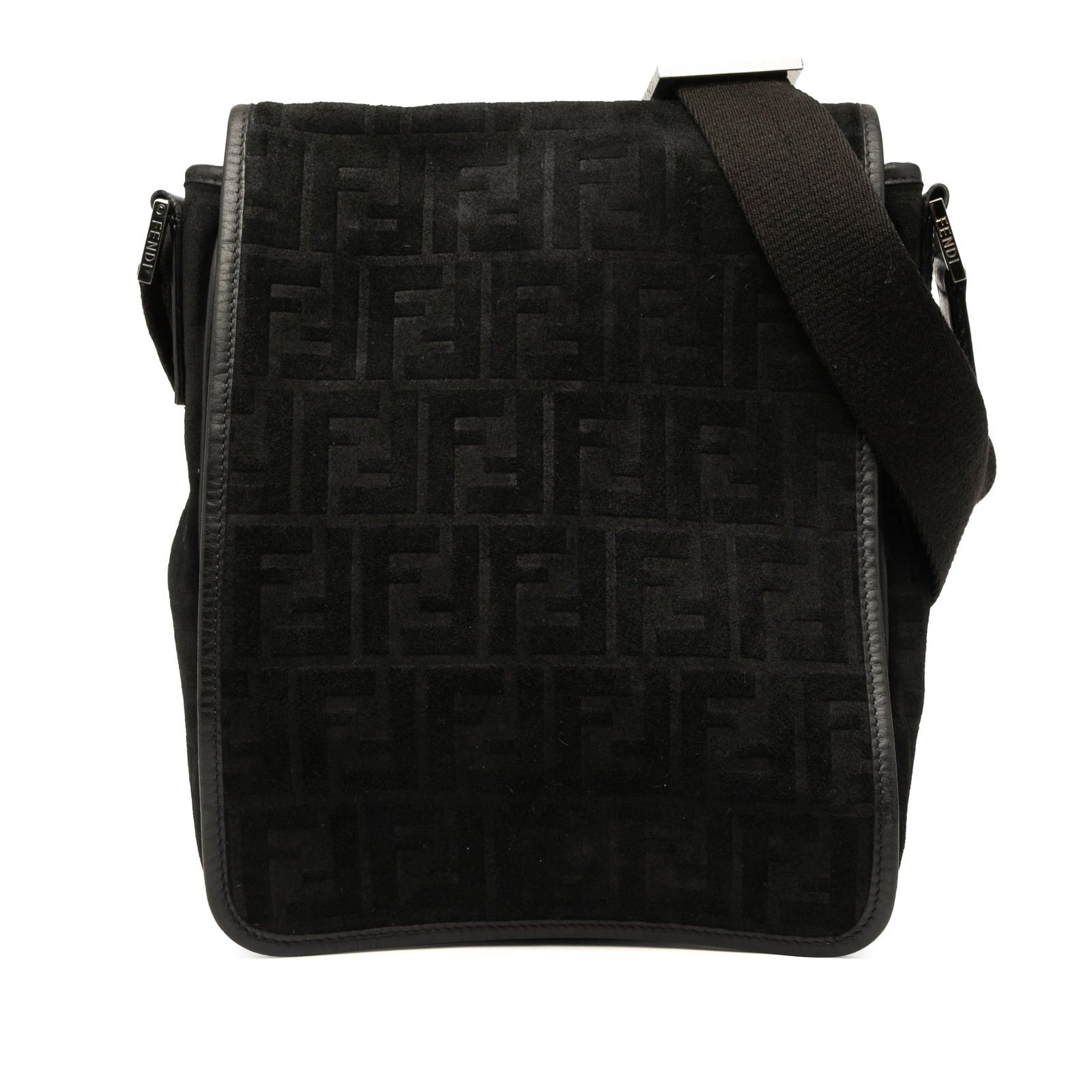 Fendi Zucca Black Suede and Leather Crossbody Shoulder Bag (1 of 7)