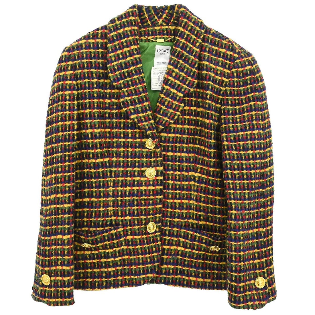 Yellow Wool Blend Celine Collared Mid-Length Single Button Jacket FR 44 (1 of 11)