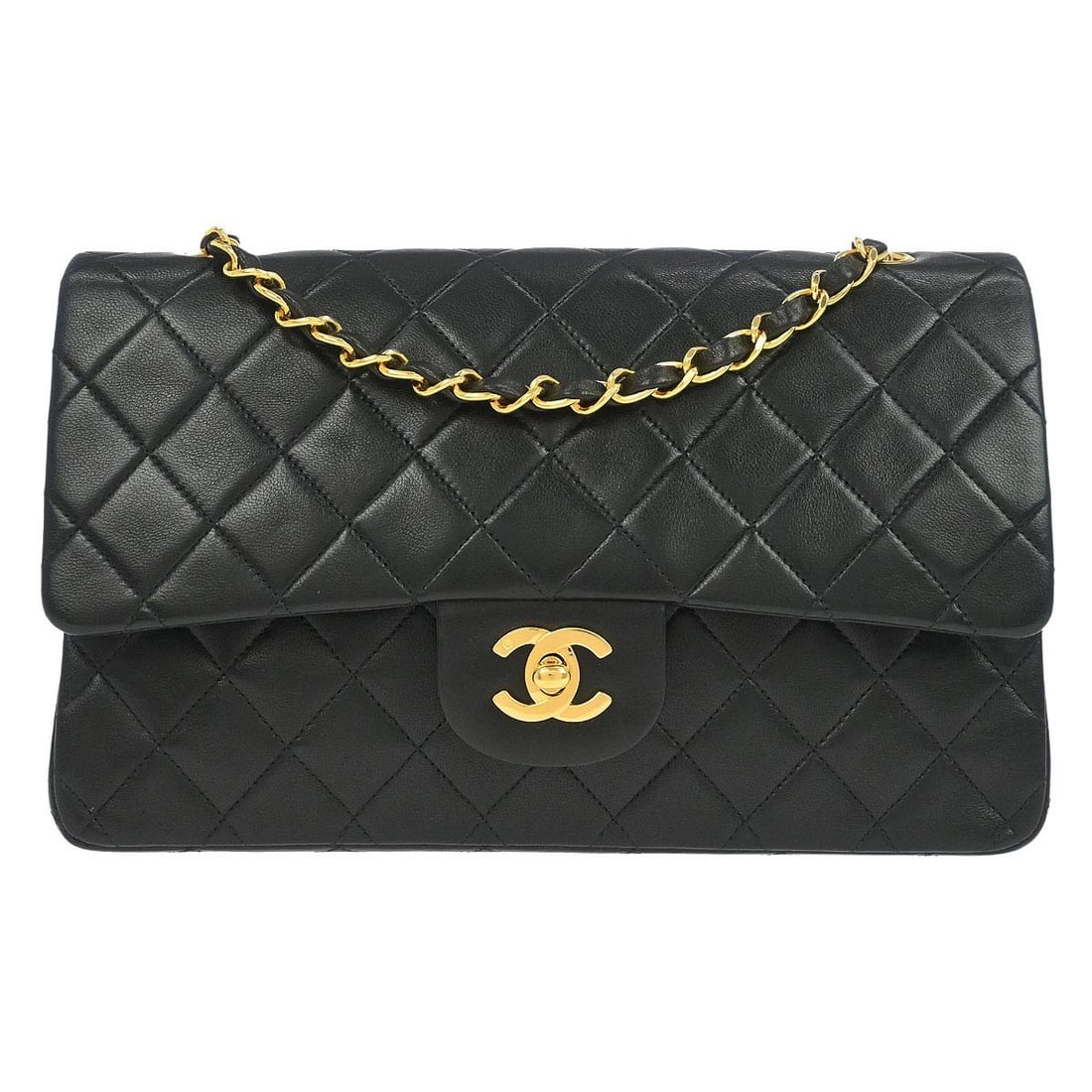 Medium Classic Double Flap Black Lambskin Shoulder Bag by Chanel (1 of 10)