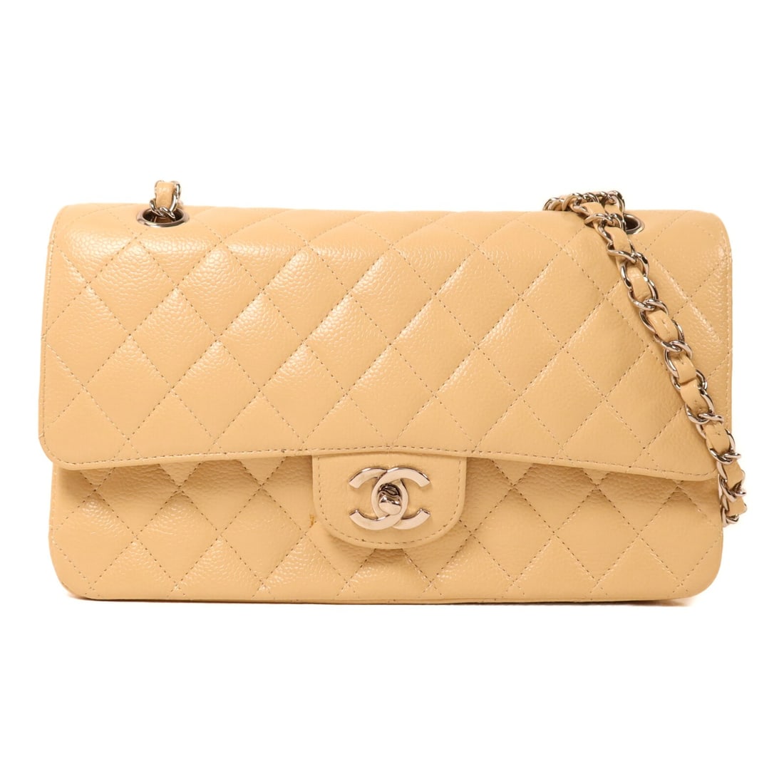 Beige Calfskin Classic 25 Shoulder Bag by Chanel with Silver Tone CC (1 of 14)