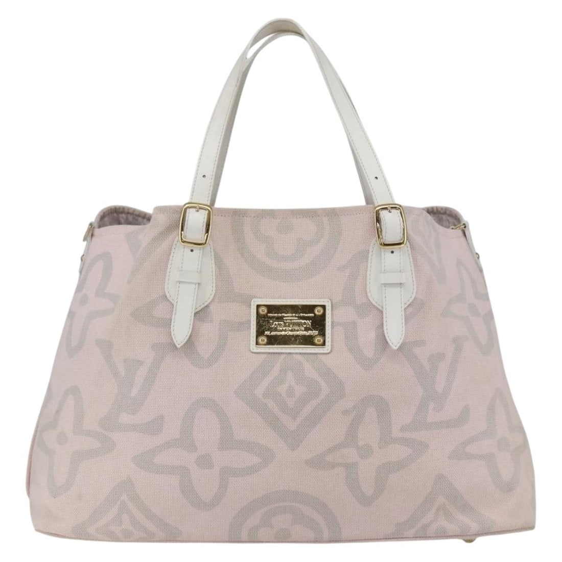 Louis Vuitton Tahitienne Cabas Pink Canvas Tote Bag 39cm: Louis Vuitton Tahitienne Cabas Pink Canvas Tote Bag 39cm The Louis Vuitton Tahitienne Cabas is a pink canvas tote designed for women. Made in Spain, this bag features sturdy handles and metal fittings