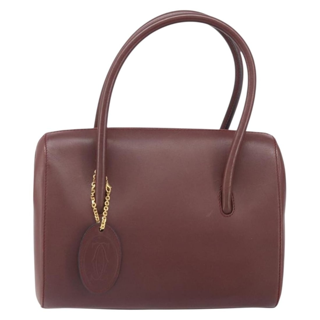 Burgundy Leather Must De Cartier Shoulder Bag for Women 25cm: Burgundy Leather Must De Cartier Shoulder Bag for Women 25cm This Must De Cartier handbag is crafted from burgundy leather and designed for women. It features a spacious interior and displays surface