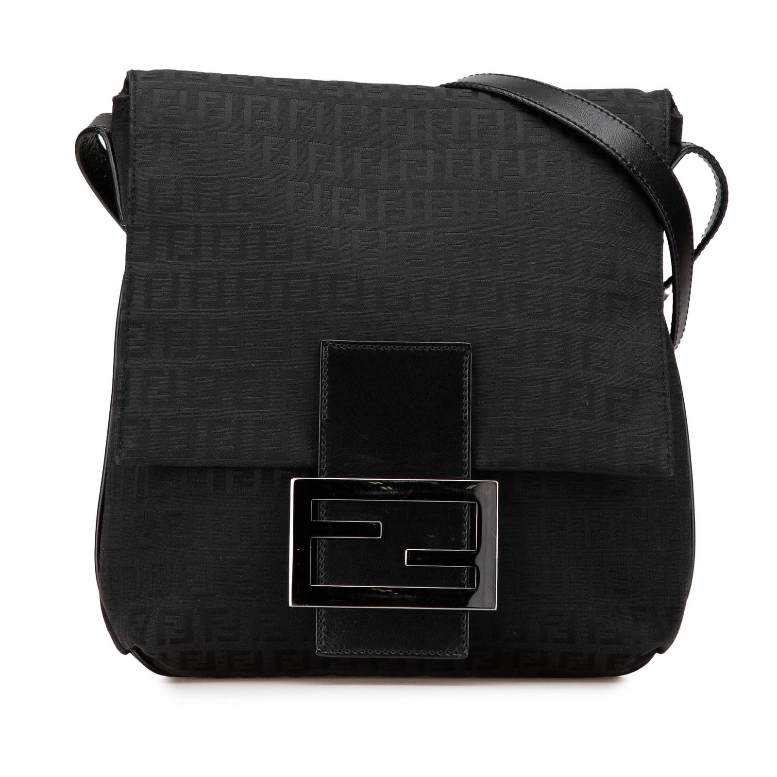 Fendi Zucchino Canvas Crossbody Bag Black Leather Trim Italy (1 of 13)
