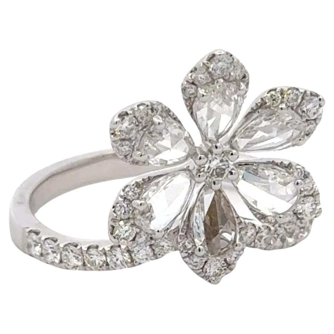 Harbor Diamonds Floral Cocktail Ring 1.18 Carat Rose Cut Diamonds 18K White Gold: Harbor Diamonds Floral Cocktail Ring 1.18 Carat Rose Cut Diamonds 18K White Gold This elegant floral cocktail ring showcases six pear-shaped rose cut diamonds, totaling 1.18 carats, beautifully surrou