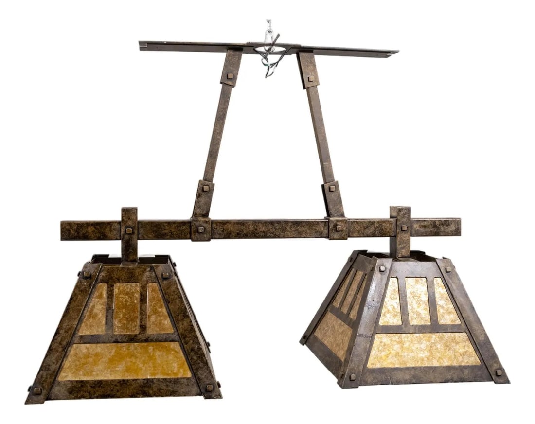 Arts & Crafts Mica Shade Chandelier 60w Bronze Finish (1 of 10)