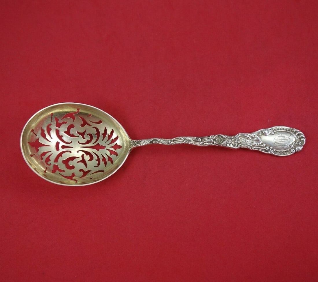 Durgin Louis XV Sterling Silver Gold Washed Serving Spoon 8 5/8" (1 of 2)