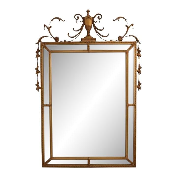 Adam Style Beveled Mirror with Gold Finish and Crystal Prism Accents (1 of 10)