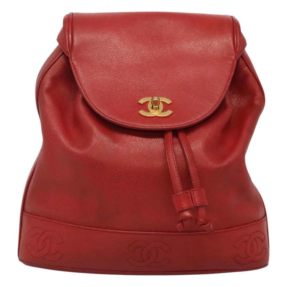Red Leather Chanel Vintage Backpack 30cm Italy Made: Red Leather Chanel Vintage Backpack 30cm Italy Made This Chanel vintage backpack for women is crafted from red caviar leather and features metal fittings. It displays signs of wear including rubbing,