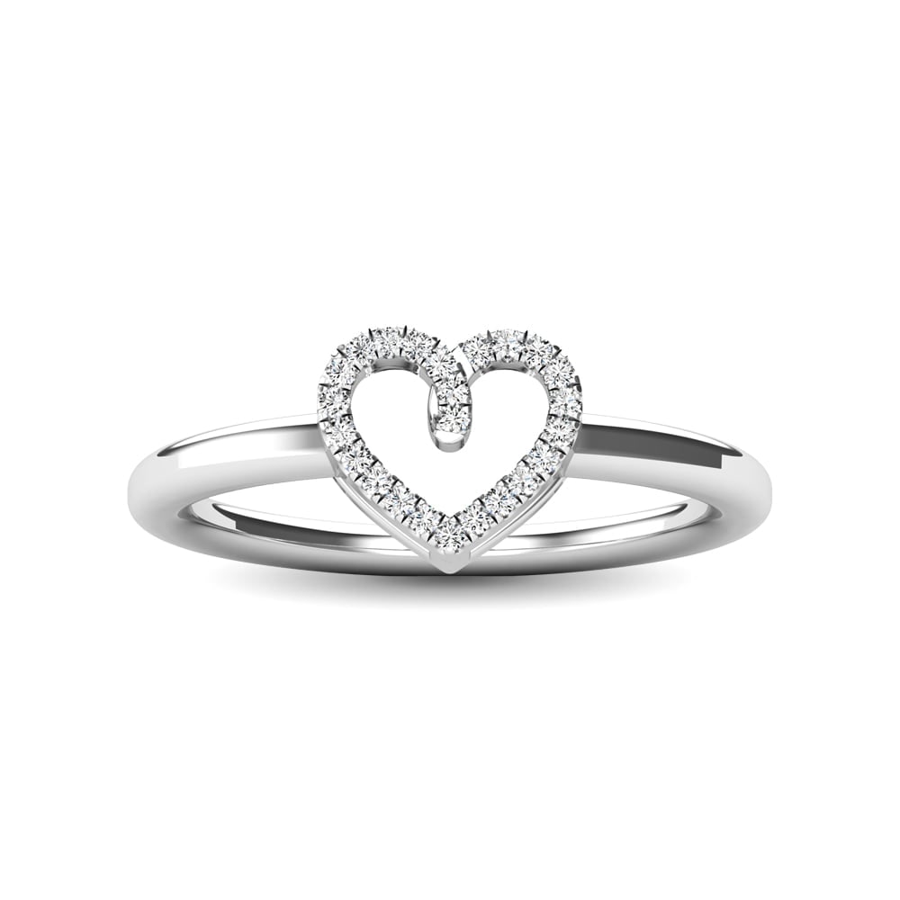 10K White Gold 1/20 Ct.tw Diamond Heart Ring: 10K White Gold 1/20 Ct.tw Diamond Heart Ring This Charming heart ring Fashioned in 10K White Gold, this ring features sparkling diamond-lined open heart centered. A lovely look, this ring sparkles wit