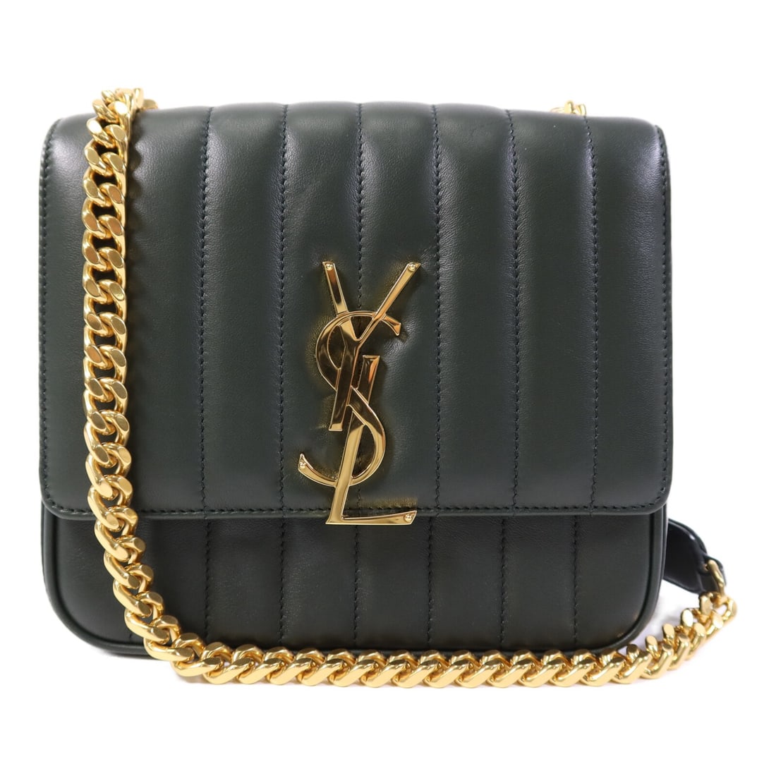 Yves Saint Laurent Vicky Green Lambskin Shoulder Bag with Gold Hardware (1 of 15)