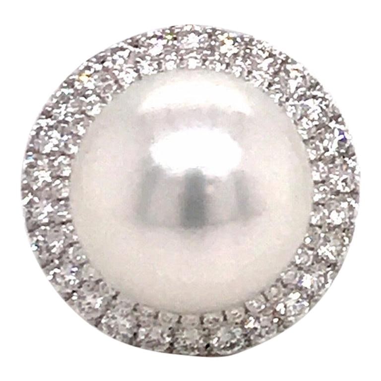 Harbor Diamonds South Sea Pearl Diamond Halo Ring 1.16 Carat 18K White Gold (1 of 14)