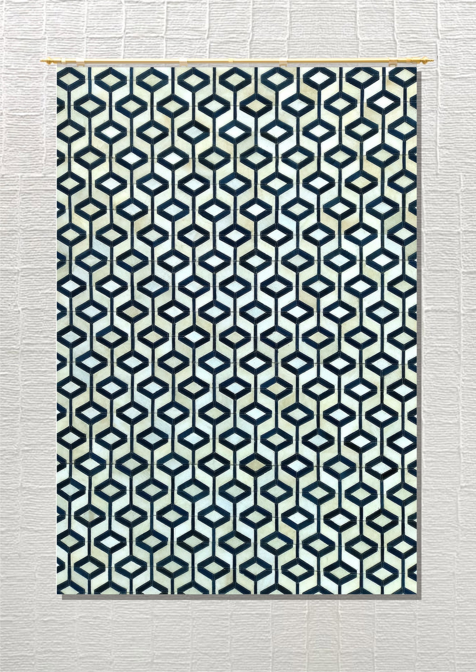 Handmade Art Deco Geometric Diamond Patchwork Cowhide Leather Area Rug 3FT x 5FT: Handmade Art Deco Geometric Diamond Patchwork Cowhide Leather Area Rug 3FT x 5FT Free continental US Shipping This handmade Art Deco area rug features a geometric diamond link patchwork design, expert