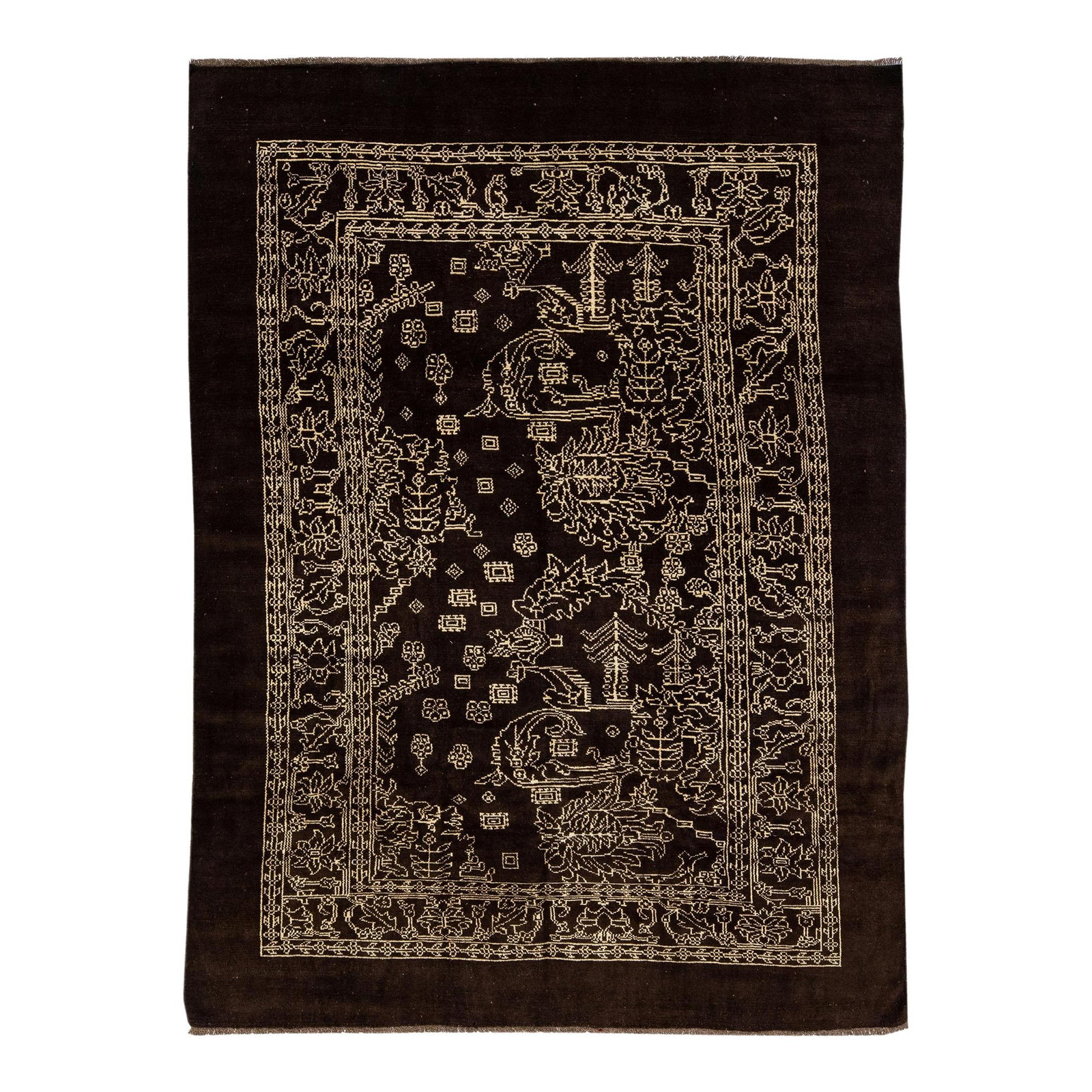 Transitional Handmade Brown Wool Rug 7'4 x 10'1 Geometric Design (1 of 8)