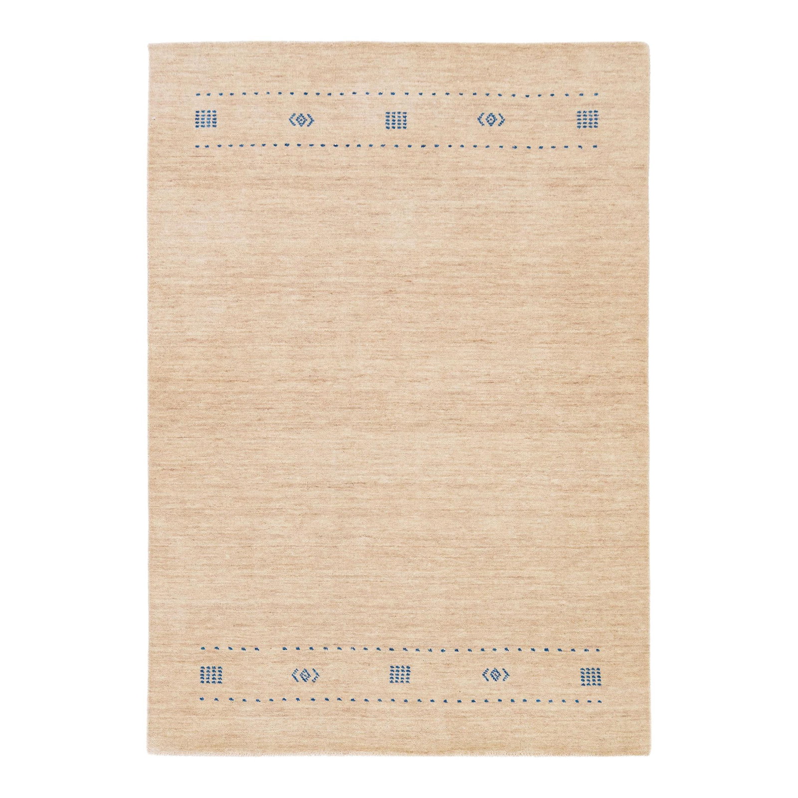 Beige Handmade Minimalist Gabbeh Style Wool Rug 4'2 x 5'10: Beige Handmade Minimalist Gabbeh Style Wool Rug 4'2 x 5'10 Enhance your living space with this exquisite modern Gabbeh Style handmade wool rug. Featuring a serene beige field adorned with a striking s
