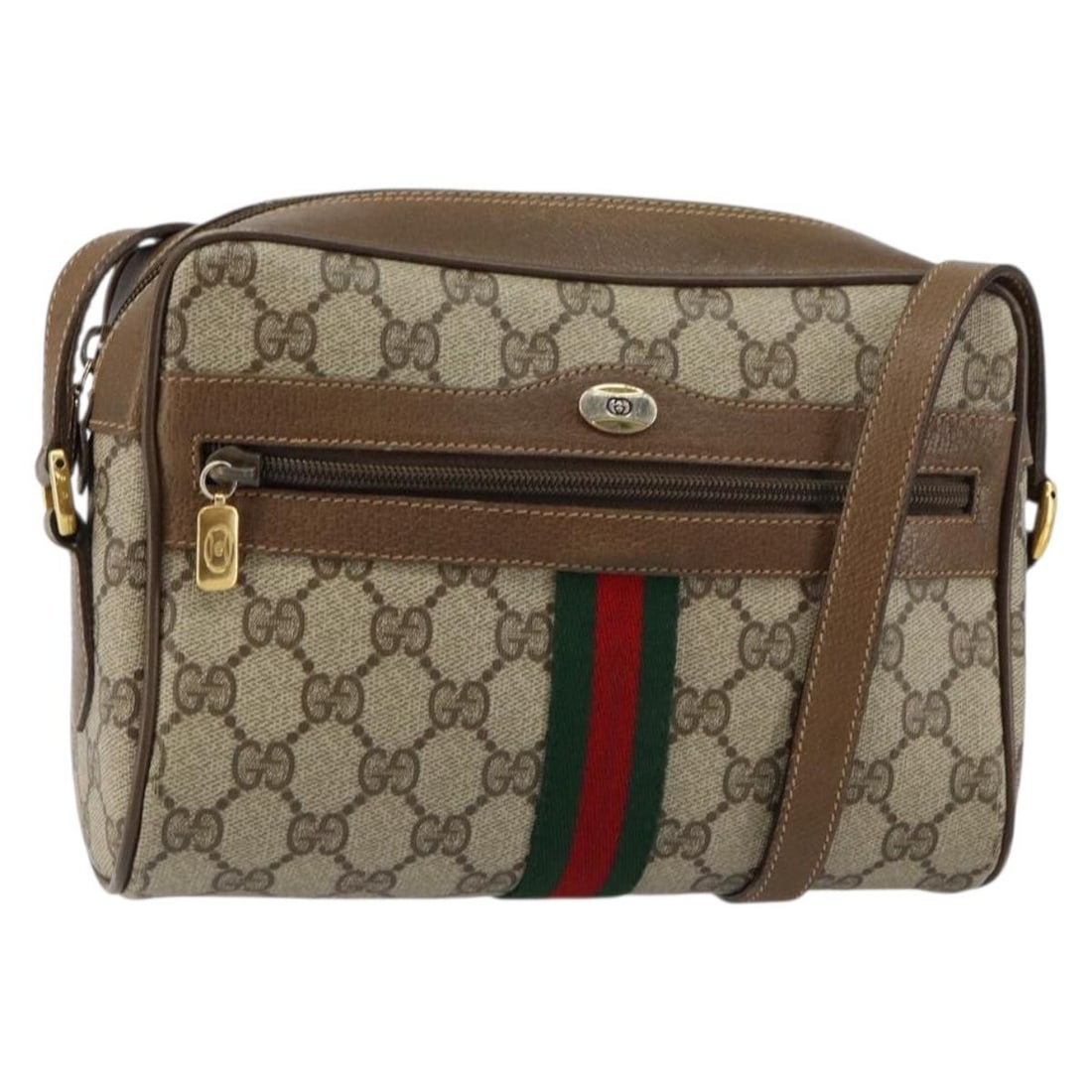GUCCI GG Canvas Sherry Line Shoulder Bag Beige Red PVC Leather Auth: GUCCI GG Canvas Sherry Line Shoulder Bag Beige Red PVC Leather Auth Experience luxury with the GUCCI GG Canvas Web Sherry Line Shoulder Bag, a stylish accessory crafted from durable PVC leather. This