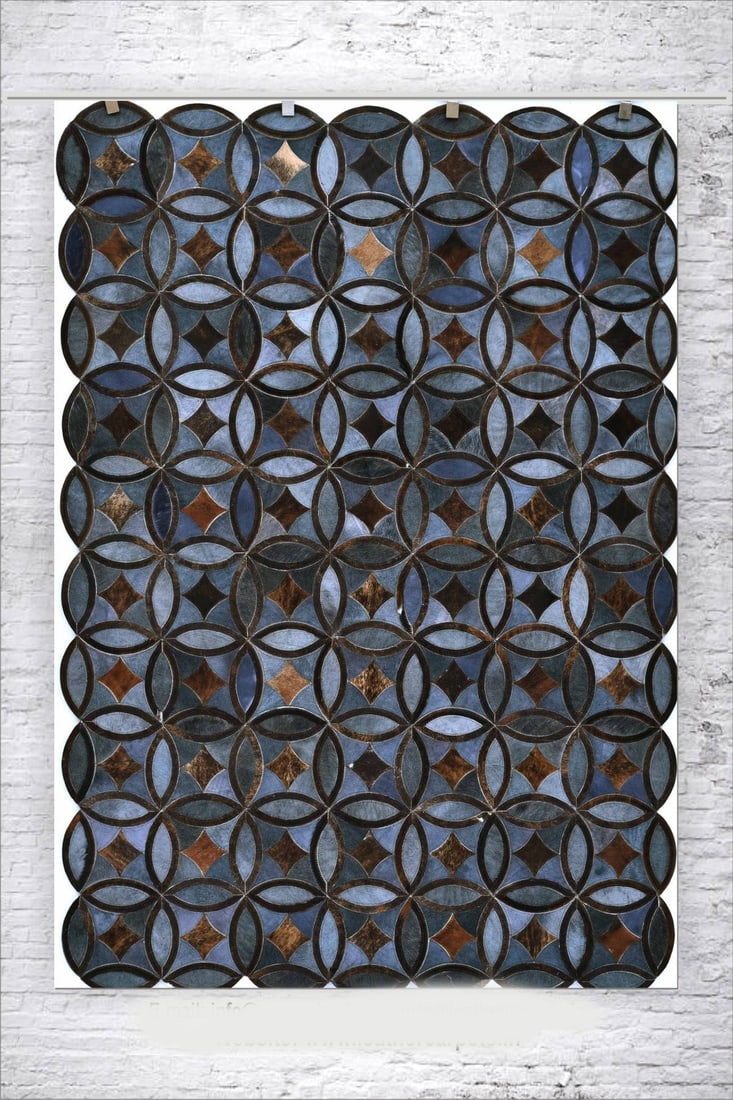 Handcrafted Geometric Mosaic Patchwork Cowhide Leather Carpet 3ft x 5ft (1 of 1)