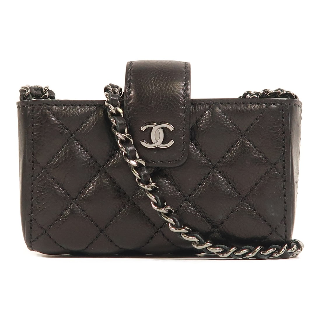 CHANEL Black Calfskin Leather Chain Shoulder Bag SHW: CHANEL Black Calfskin Leather Chain Shoulder Bag SHW This elegant CHANEL shoulder bag is crafted from premium black calfskin leather, offering a sophisticated touch to any outfit. Designed for style a