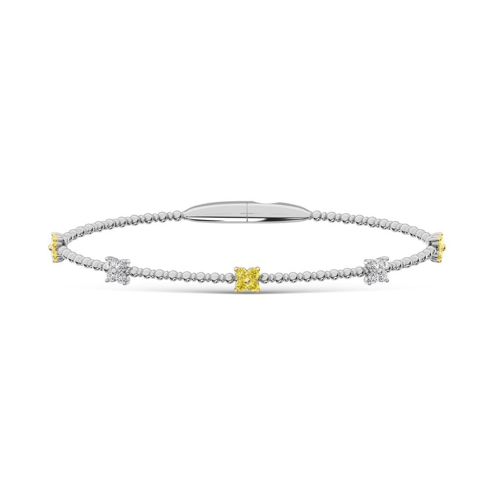 14K White Gold 5/8 Ct.Tw. 5 Station Yellow and White Lab Grown Diamond Flexi Bangle: 14K White Gold 5/8 Ct.Tw. 5 Station Yellow and White Lab Grown Diamond Flexi Bangle Crafted in 14K White Gold, this 5-station flexi bangle features yellow and white lab grown diamonds totaling 5/8 Ct.