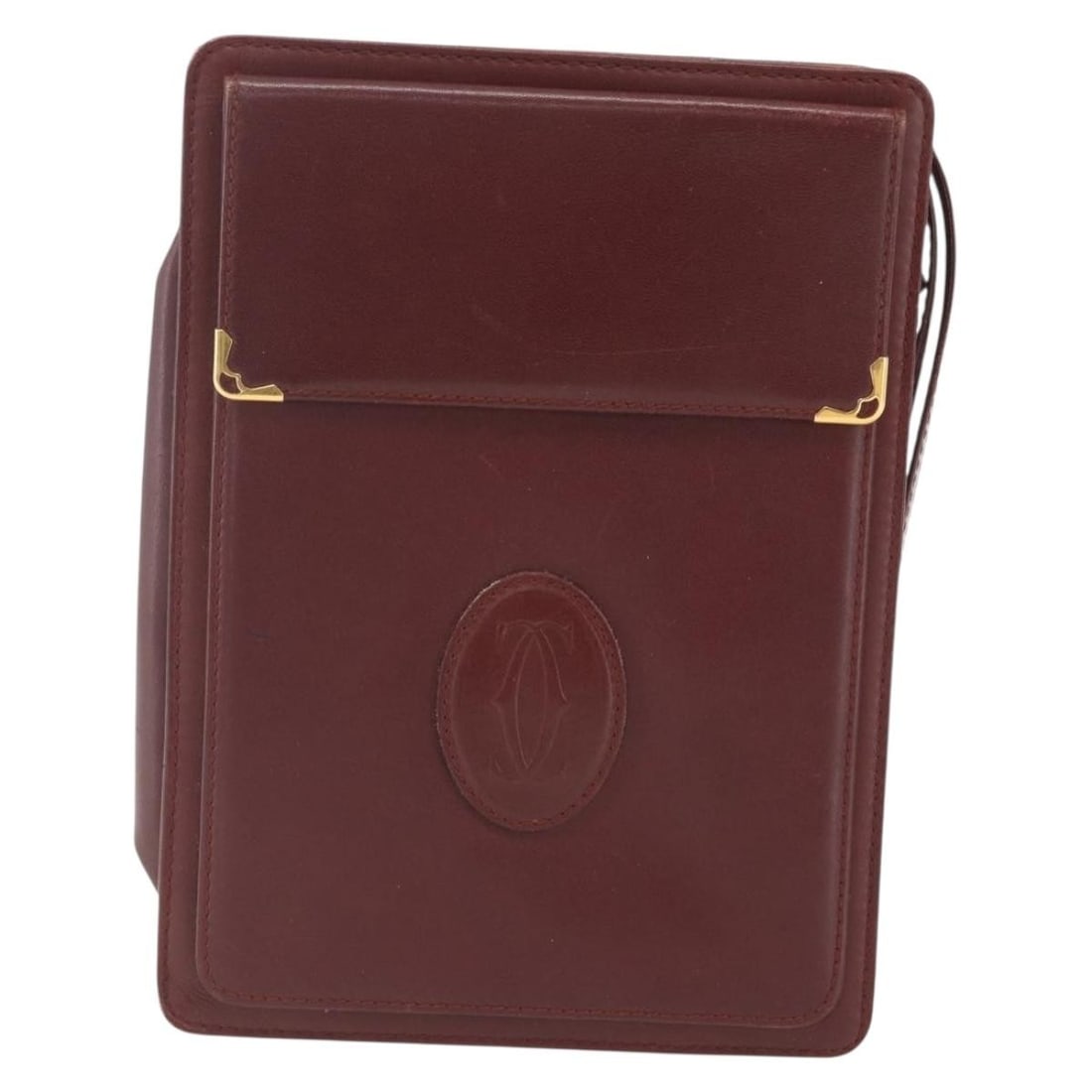 Burgundy Leather Clutch Bag Must de Cartier for Women: Burgundy Leather Clutch Bag Must de Cartier for Women This burgundy clutch bag from the Must de Cartier collection is crafted from leather and designed for women. It features a compact size suitable f