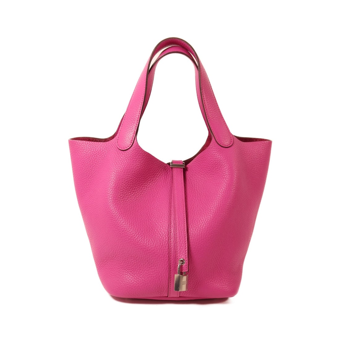 Hermes Picotin MM Magnolia Purple Clemence Leather Tote with Palladium Hardware: Hermes Picotin MM Magnolia Purple Clemence Leather Tote with Palladium Hardware This Hermes Picotin MM Bucket Tote Bag is crafted from Taurillon Clemence calfskin leather in a striking magnolia purple