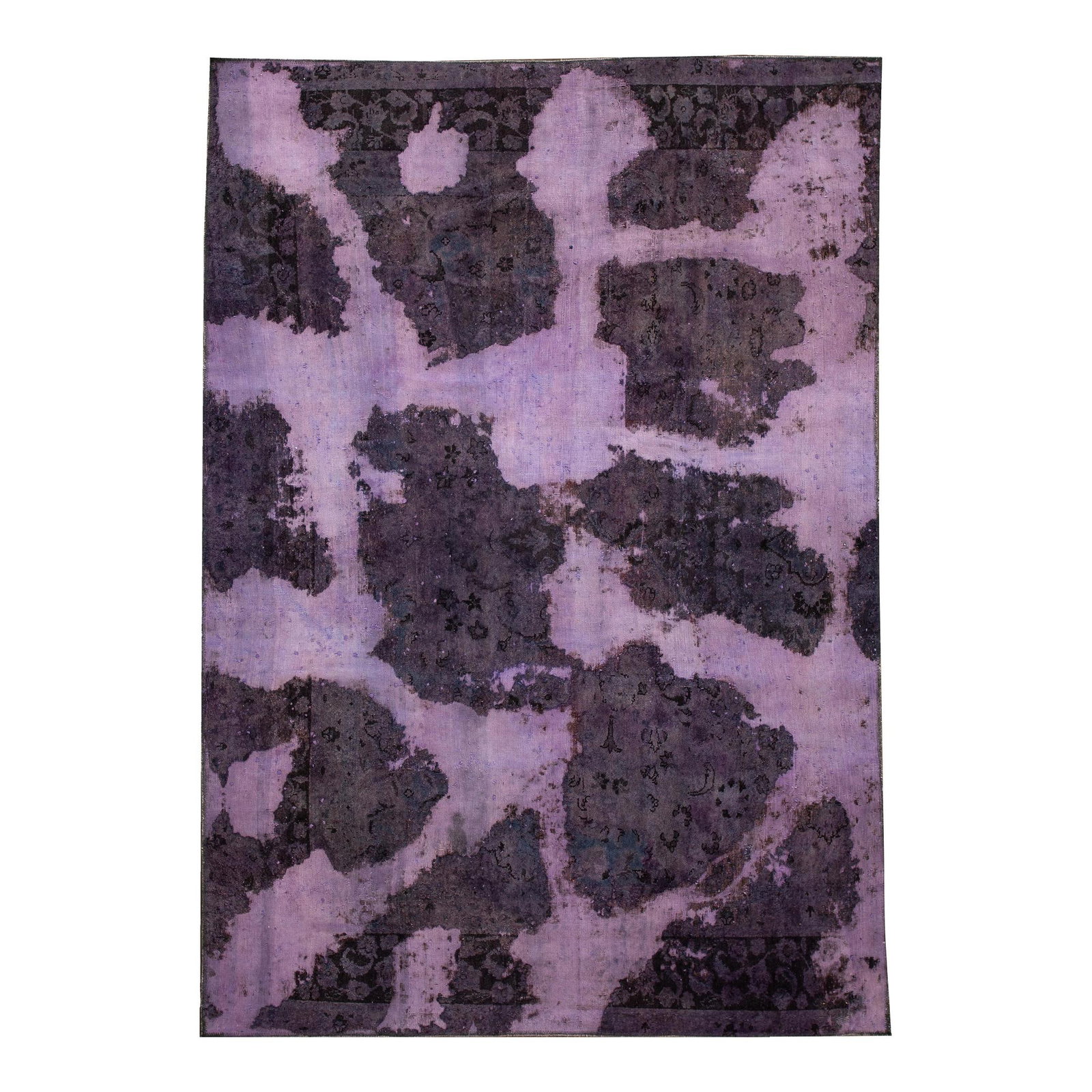 Vintage Persian Overdyed Purple Wool Rug Abstract Design 6'6 x 9'4: Vintage Persian Overdyed Purple Wool Rug Abstract Design 6'6 x 9'4 Enhance your space with this stunning Vintage Persian Overdyed Rug, showcasing a vibrant purple field complemented by black accents i